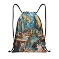 thumbnail image 1 of Kdxio Whimsical Cats Night Cafe Print Drawstring Backpack Bag,Waterproof Draw String Back Sack, Gym Drawstring Bags Swim Bag For Unisex, 1 of 5