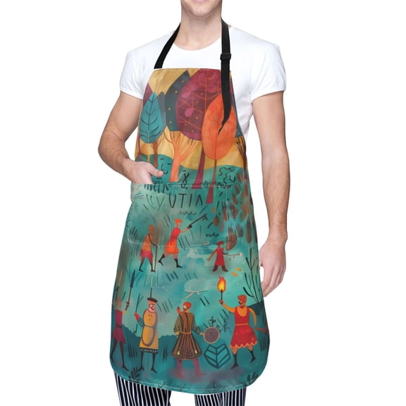 Kdxio Whimsical Forest Scene Apron with Pockets Adjustable Kitchen Aprons for Men Women Waterproof Aprons for Cooking,Drawing,Crafting, Baking Household Cleaning
