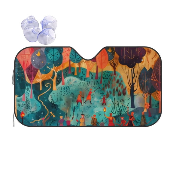 Kdxio Whimsical Forest Scene Print Front Windshield Sun Shade,Folding Auto Sunshade for Car Truck SUV-Small