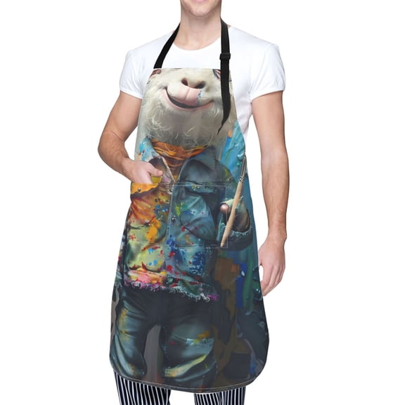 Kdxio Whimsical Goat Artist Apron with Pockets Adjustable Kitchen Aprons for Men Women Waterproof Aprons for Cooking,Drawing,Crafting, Baking Household Cleaning
