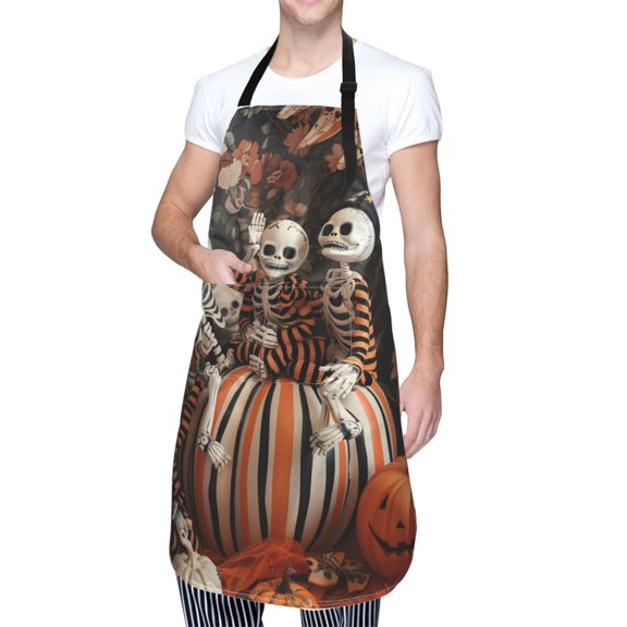 Kdxio Whimsical Halloween Skeletons Apron with Pockets Adjustable Kitchen Aprons for Men Women Waterproof Aprons for Cooking,Drawing,Crafting, Baking Household Cleaning