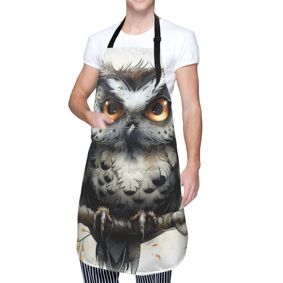 Kdxio Whimsical Owl On Branch Apron with Pockets Adjustable Kitchen Aprons for Men Women Waterproof Aprons for Cooking,Drawing,Crafting, Baking Household Cleaning