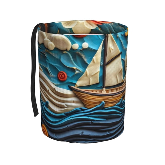 Kdxio Whimsical Sailboat Ocean Art Car Trash Can Garbage Car Accessories Trash Can Car Waste Bin for for Driver and Passenger Any Vehicle