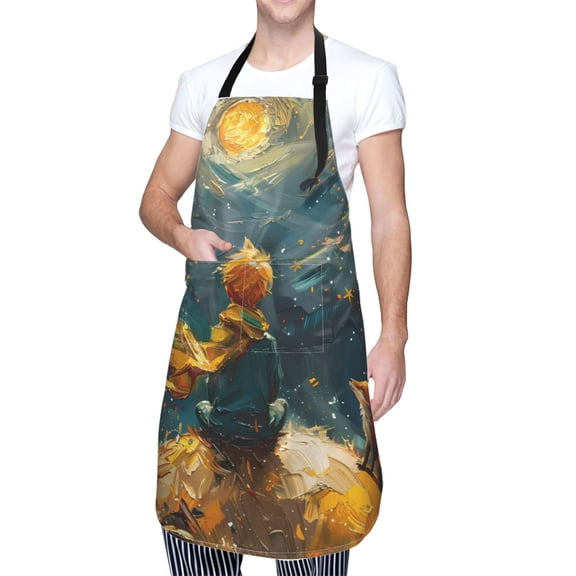 Kdxio Whimsical Starry Night Scene Apron with Pockets Adjustable Kitchen Aprons for Men Women Waterproof Aprons for Cooking,Drawing,Crafting, Baking Household Cleaning