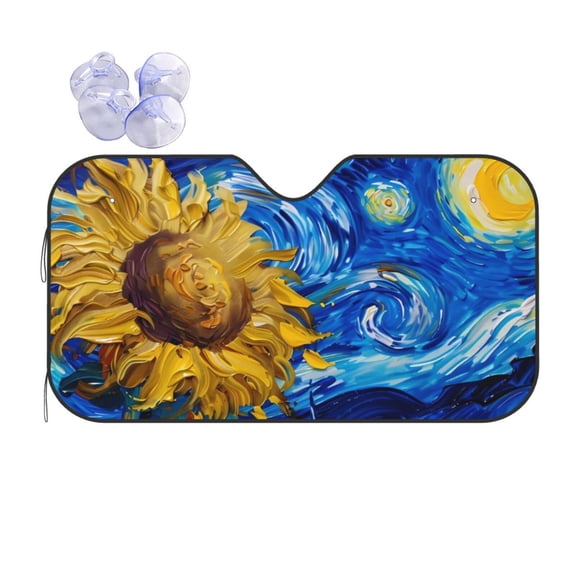 Kdxio Whimsical Sunflowers Night Sky Print Front Windshield Sun Shade,Folding Auto Sunshade for Car Truck SUV-Small