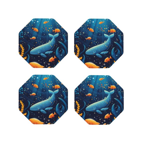 Kdxio Whimsical Underwater Fantasy Funny Coasters,4 Pcs Leather Coasters,Housewarming Gifts,Protect Furniture from Water Marks Scratch and Damage