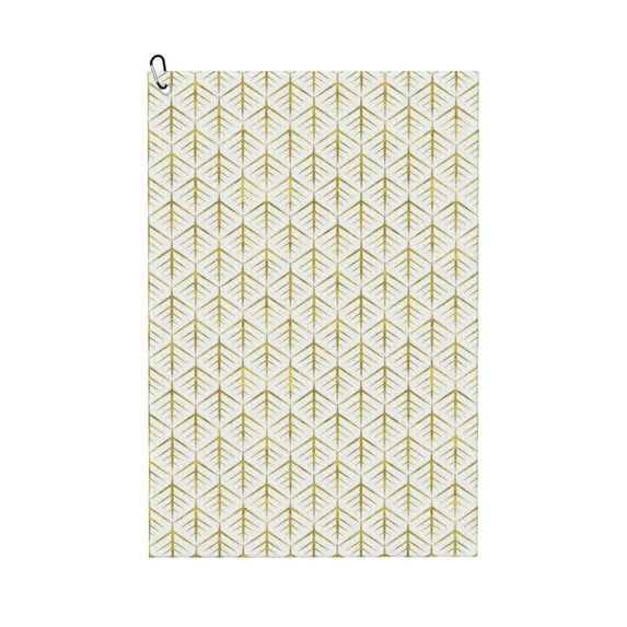 Kdxio White And Gold Geometry Pattern Golf Towel (24" X 16") with Carabiner Clip - The Convenient Golf Cleaning Towel