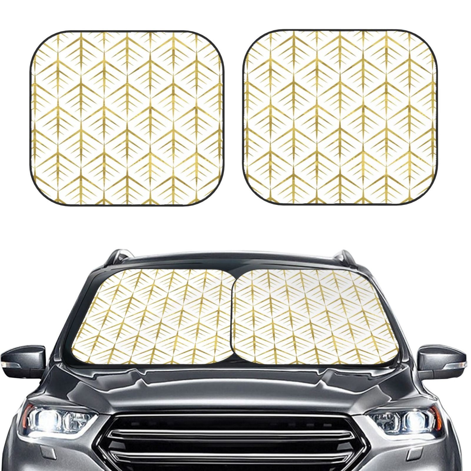 Car Window Geometry Kdxio White And Gold Geometry Print 2-Piece Sun Shade Front Windshield ...