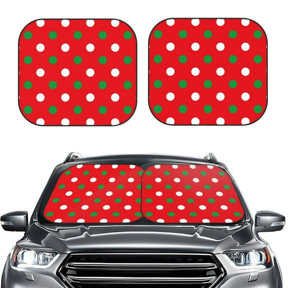 Kdxio White And Green Polka Dot Print 2-Piece Sun Shade Front Windshield - Foldable Car Front Window Sunshades For Most Sedans Suv Truck