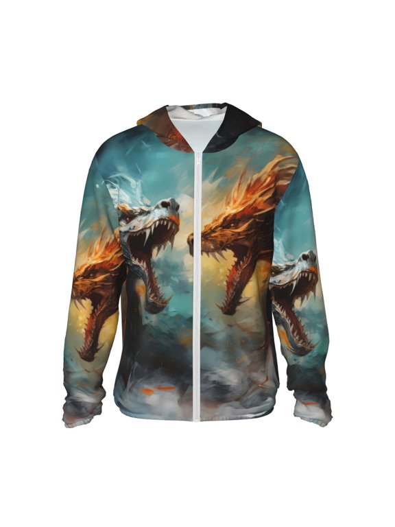White And Red Sketch Dragon Print Women Men Sun Protection UPF 50+ Jackets Zip Up Long Sleeve Hoodie Hiking Lightweight with Pockets