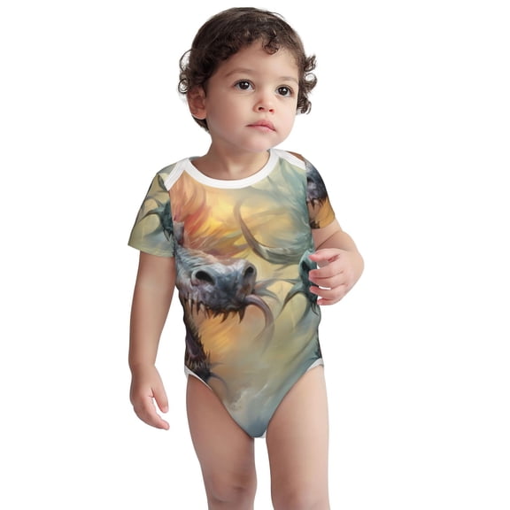 Kdxio White And Red Storm Dragon Pattern Unisex Baby Cotton Short Sleeve Bodysuits-2 Years