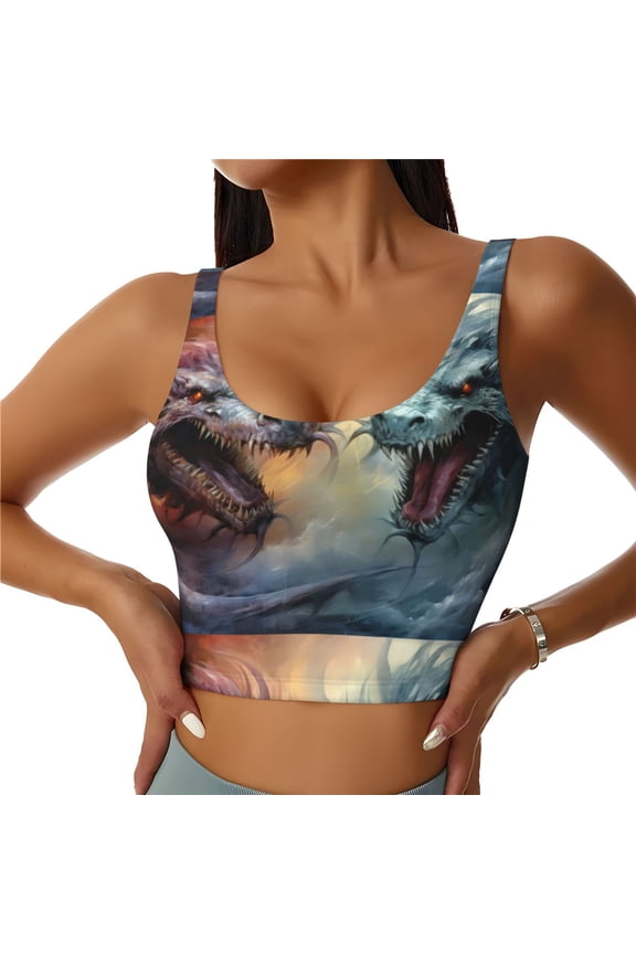 White And Red Storm Dragon Print Workout Crop Tank Top for Women Racerback Yoga Tank Tops Athletic Sports Shirts Exercise Undershirts