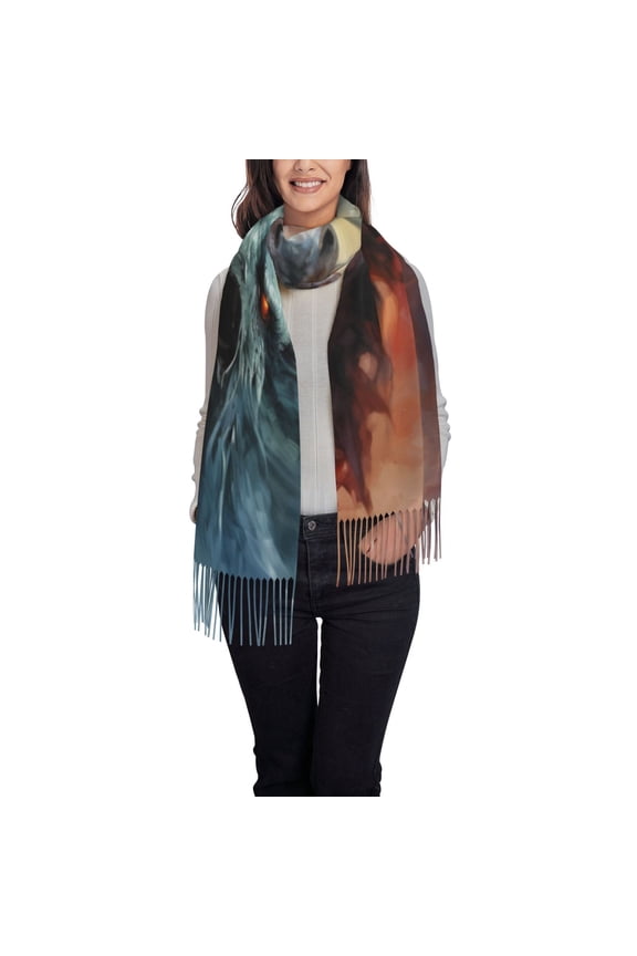 White And Red Storm Dragon Women's Scarf Womens Winter Scarf, Fashion Scarfs for Women, Shawls and Wraps, Long Blanket Scarf
