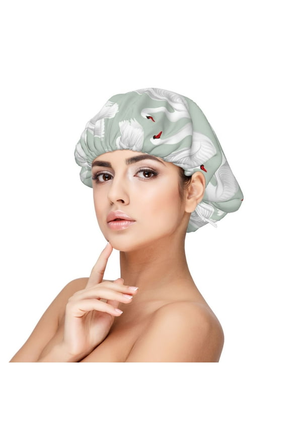 White Birds Pattern Satin Bonnet Silk Bonnet Hair Bonnet for Sleeping Hair Bonnets for Women Curly Natural Hair