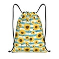thumbnail image 1 of Kdxio White Blue Striped Sunflower Print Drawstring Backpack Bag,Waterproof Draw String Back Sack, Gym Drawstring Bags Swim Bag For Unisex, 1 of 5