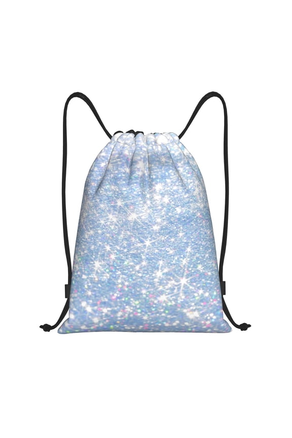 White Bule Glitter Print Drawstring Backpack Bag,Waterproof Draw String Back Sack, Gym Drawstring Bags Swim Bag For Unisex