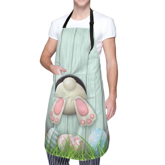 Kdxio White Bunny Bottom And Easter Eggs Apron with Pockets Adjustable Kitchen Aprons for Men Women Waterproof Aprons for Cooking,Drawing,Crafting, Baking Household Cleaning