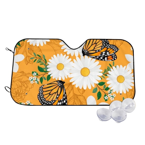 Kdxio White Floral and Butterflies Print Windshield Sun Shade,UV Rays and Sun Heat Protection,Sunshade for Car Windshield,Car Shade Front Windshield -