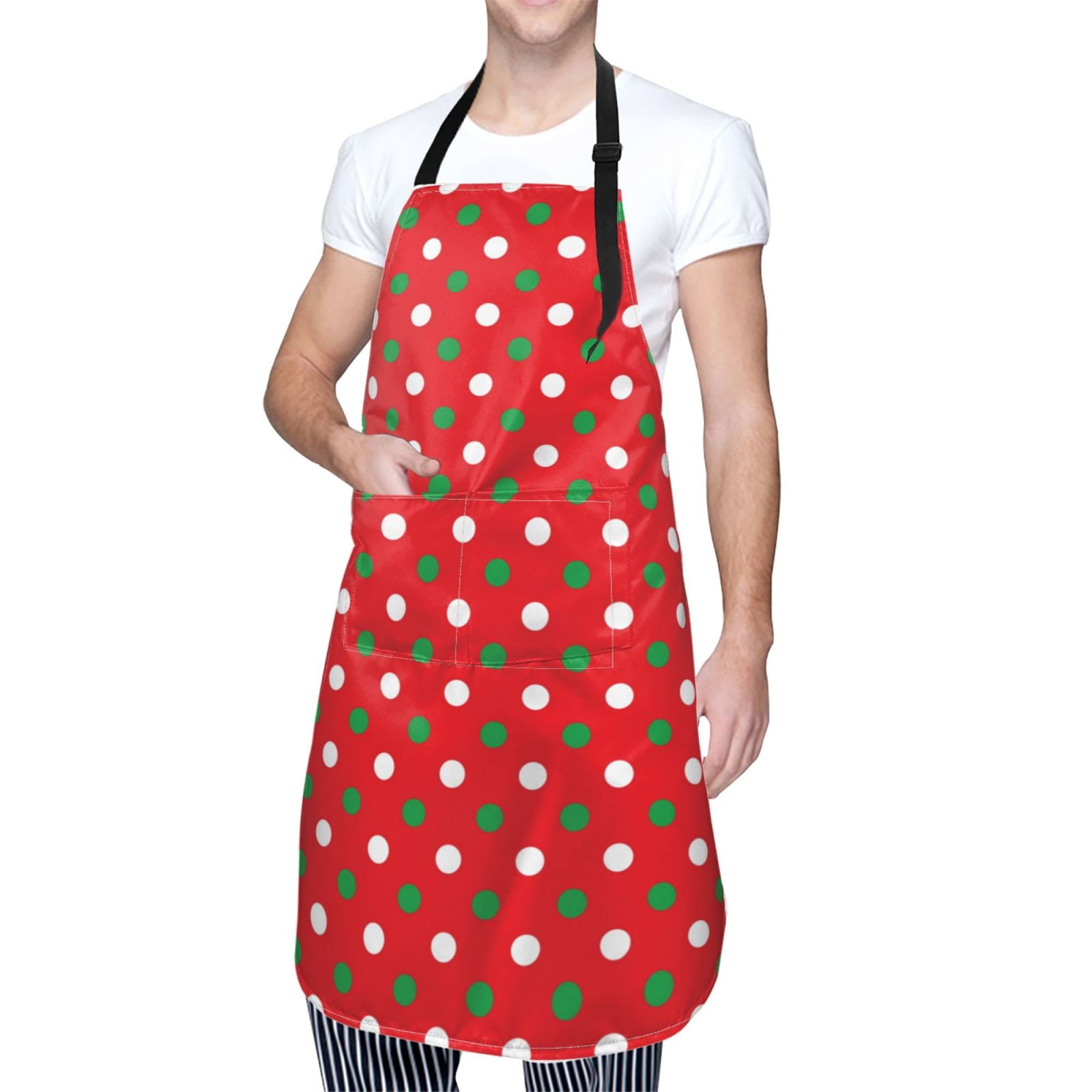 Kdxio White and Green Polka Dot Apron with Pockets Adjustable Kitchen Aprons for Men Women Waterproof Aprons for Cooking,Drawing,Crafting, Baking Household Cleaning