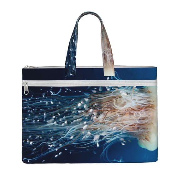 Kdxio White Jellyfish Dansing in the Ocean File Tote Document Bag Business Briefcase Bag Document Organizer Tote Briefcase for Letter A4 Files Business Teacher Office Bag