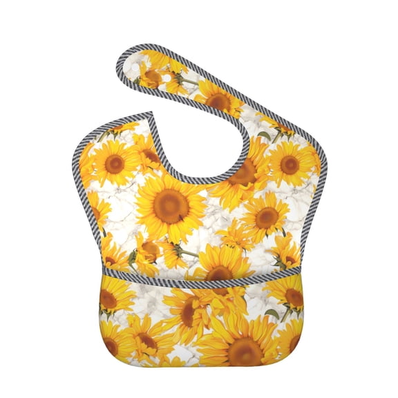 Kdxio White Marble Pattern Sunflower Bibs For Babies, Baby Bibs for Eating, Toddler Bibs, Waterproof Bibs, Feeding Bibs, for Toddlers, Boys, Girls