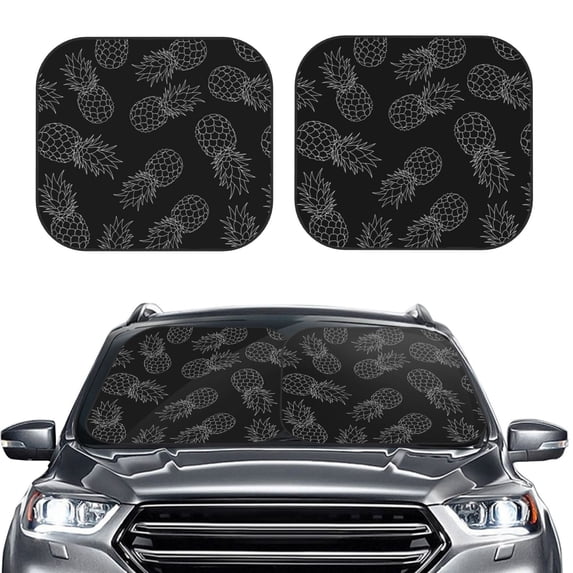 Kdxio White Pineapples Print 2-Piece Sun Shade Front Windshield - Foldable Car Front Window Sunshades For Most Sedans Suv Truck