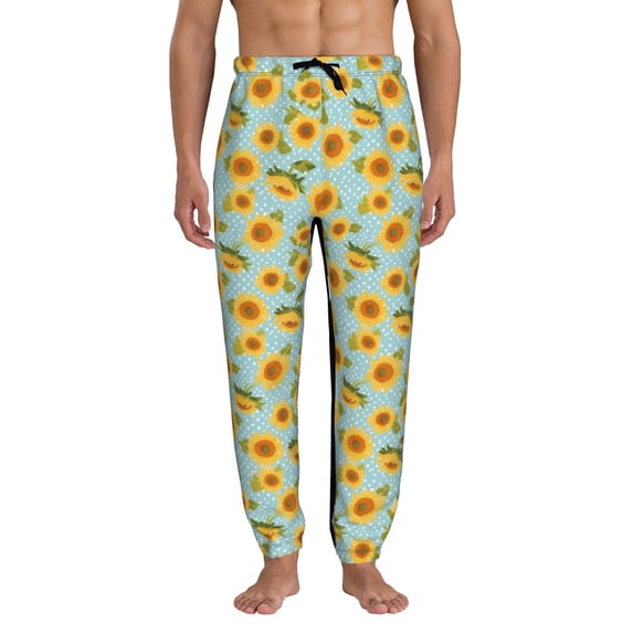 Kdxio White Polka Dot Sunflower A Pattern Joggers,Sweatpants for Men with Pockets-X-Large