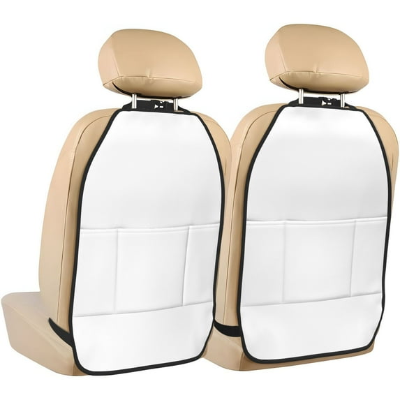 Kdxio White Print 2 Pack Car Kick Mat Seat Cover Back Protector Mat with Pockets for Organizer Backseat Protector and Storage Anti Kick Pad for Vehicles