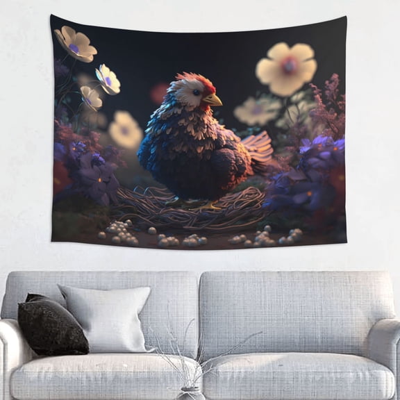Kdxio White Purple Flower Chicken Wall Hanging Tapestries Banner For Bedroom College Dorm Home Living Room Party Decor 29X37 In
