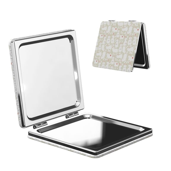 Kdxio White Rabbit Pocket Mirror, 1X/2X Travel Makeup Mirror 2-Sided Folding Small Mirror Portable Double-Sided Magnifying Cosmetic Mirror for Gift-Square