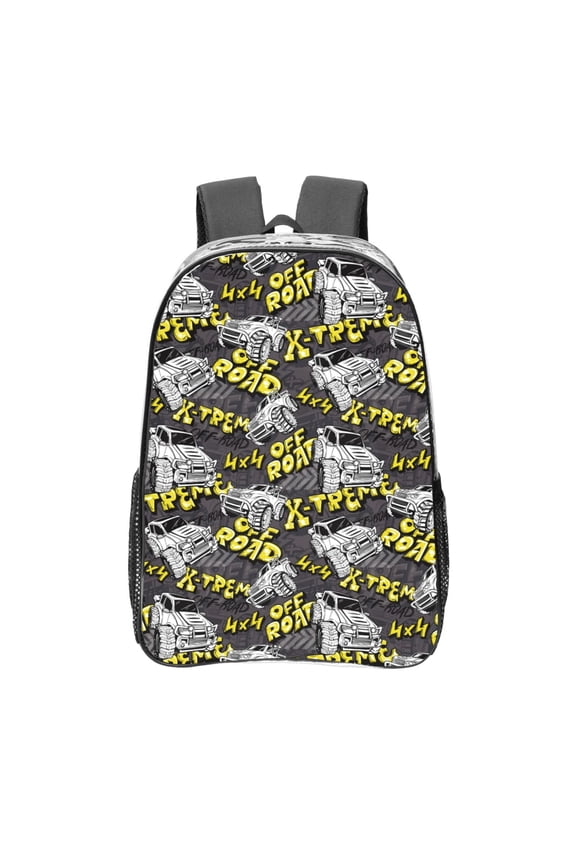 White Retro Off-Road Vehicle Clear Backpack, Transparent Bookbag for School for Women Men, Capacity Clear Bag for College, Travel