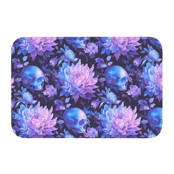 Kdxio White Skull Flower,16" x 24", Non-Slip Front Door Mats,Outdoor Welcome Mat Washable