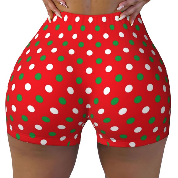 Kdxio White and Green Polka Dot Print Workout Shorts for Women Seamless Soft Smooth Gym Yoga Scrunch Active Shorts