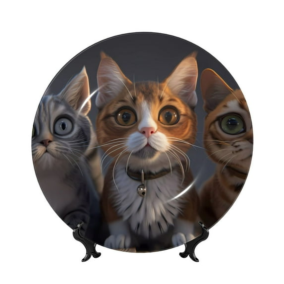 Kdxio Wide Eyed Cartoon Cats Bone China Decorative Plate Ceramic Decorative Plate for Home Office Wall Stand Decorative Plates for Home Bedroom-8in