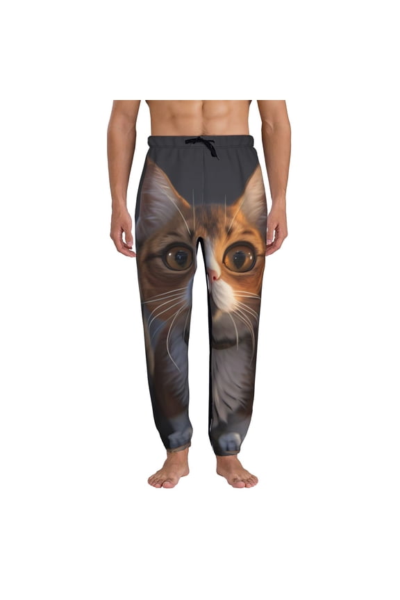 Wide Eyed Cartoon Cats Pattern Joggers,Sweatpants for Men with Pockets-3X-Large