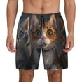 thumbnail image 1 of Kdxio Wide Eyed Cartoon Cats Print Men's Swim Trunks with Compression Liner 7 Inch Inseam Quick Dry Swim Shorts, 1 of 5