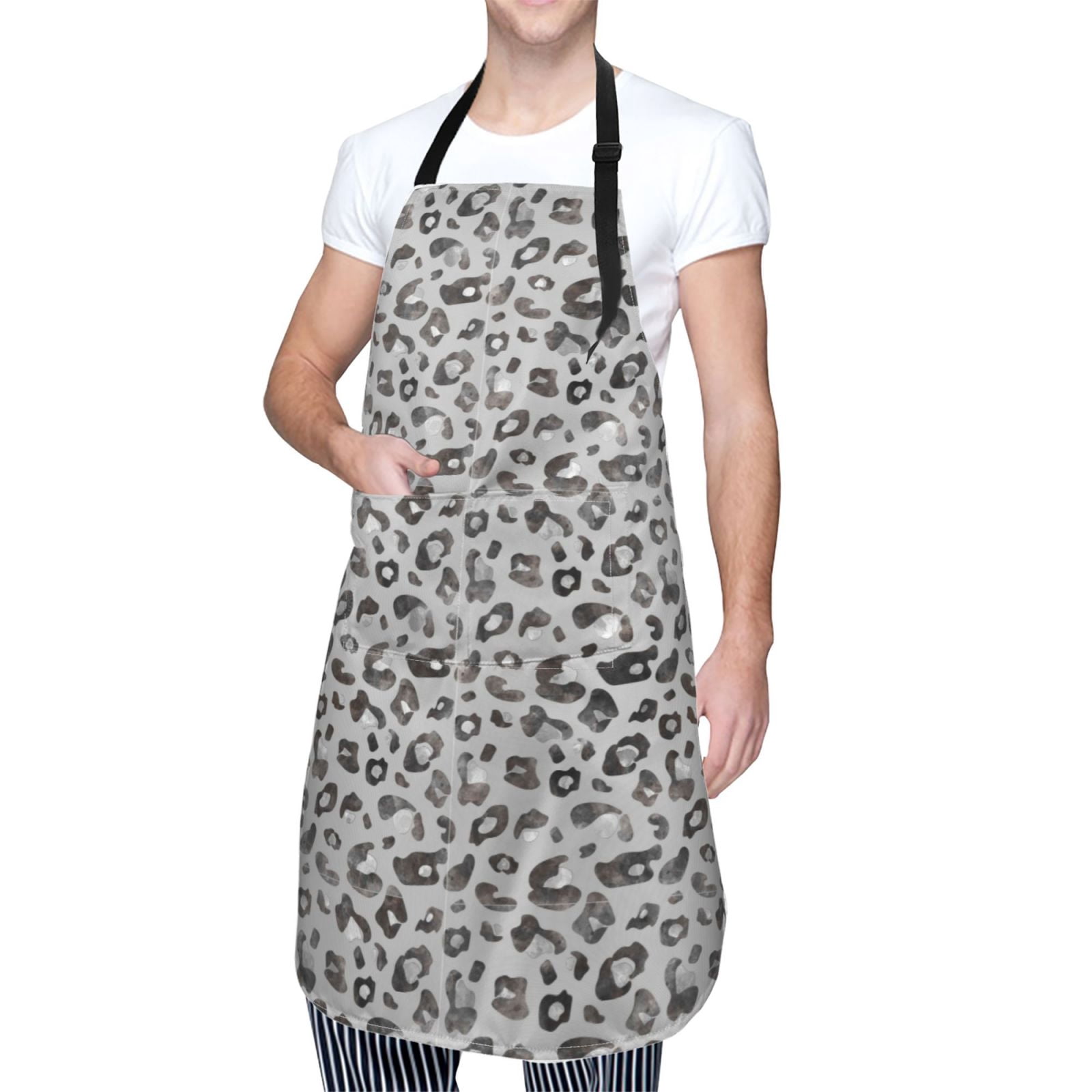 Kdxio Wild Animal Leopard Print Apron with Pockets Adjustable Kitchen Aprons for Men Women Waterproof Aprons for Cooking,Drawing,Crafting, Baking Household Cleaning