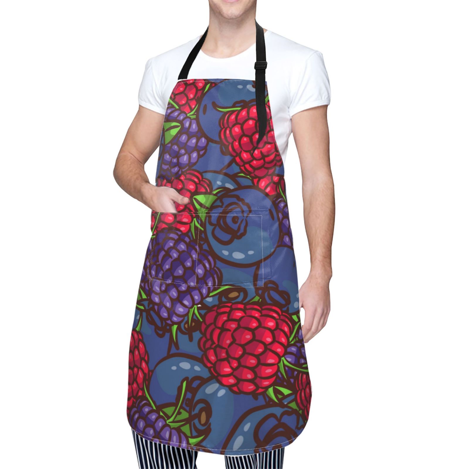Kdxio Wild Berries Apron with Pockets Adjustable Kitchen Aprons for Men Women Waterproof Aprons for Cooking,Drawing,Crafting, Baking Household Cleaning