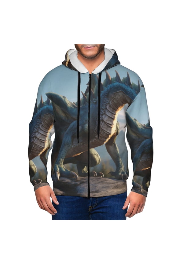 Wild Blue Cool Dragon Print Men Hoodies Casual Hoodies for Men with Zip Pockets Full Zip Long Sleeve Sweatshirt Sports Hooded Jacket-Medium
