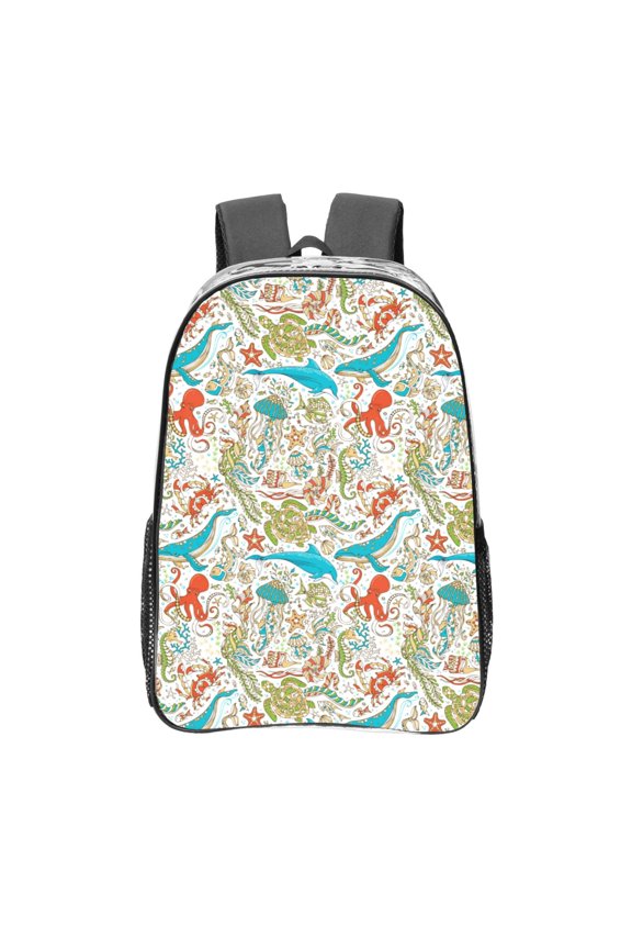 Wild Sea Life Clear Backpack, Transparent Bookbag for School for Women Men, Capacity Clear Bag for College, Travel