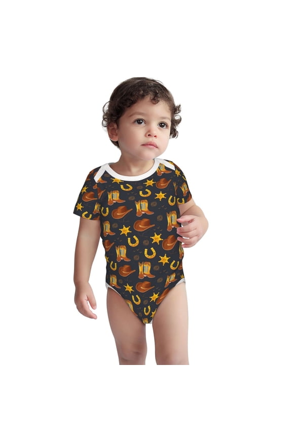 Wild West Golden Horseshoe Pattern Unisex Baby Cotton Short Sleeve Bodysuits-18 Months