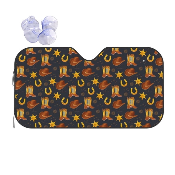 Kdxio Wild West Golden Horseshoe Print Front Windshield Sun Shade,Folding Auto Sunshade for Car Truck SUV-Small