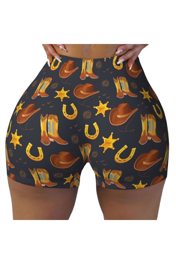 Wild West Golden Horseshoe Print Workout Shorts for Women Seamless Soft Smooth Gym Yoga Scrunch Active Shorts