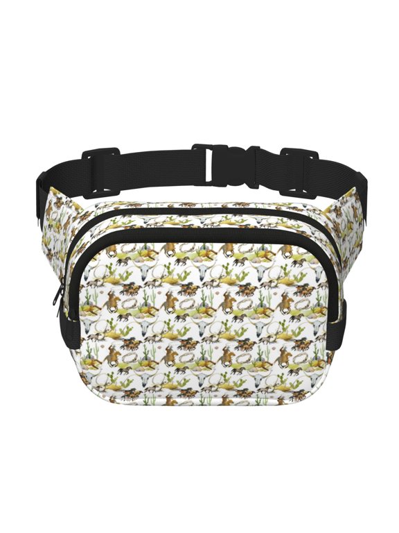 Wild West Western Crossbody Double Layer Waist Bag Belt Bag for Unisex Fanny Pack Fashion Waist Packs for Hiking Running Shopping Traveling