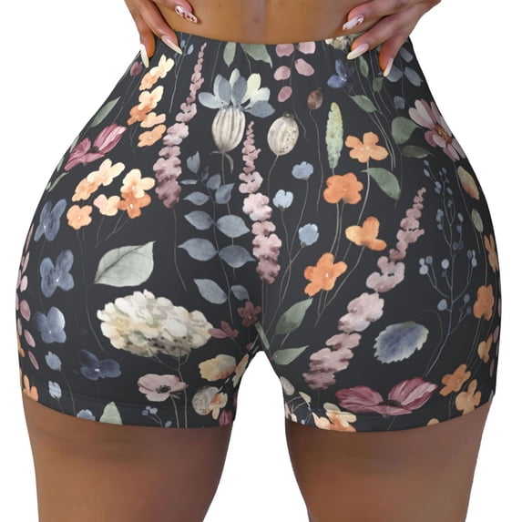 Kdxio Wildflower Watercolor 1 Print Workout Shorts for Women Seamless Soft Smooth Gym Yoga Scrunch Active Shorts