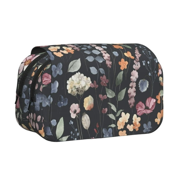 Kdxio Wildflower Watercolor 1 for Double Compartment Pen Case Oxford Organizer with Zipper Pockets for Students Artists