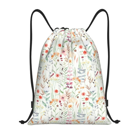 Kdxio Wildflower Watercolor 4 Print Drawstring Backpack Bag,Waterproof Draw String Back Sack, Gym Drawstring Bags Swim Bag For Unisex