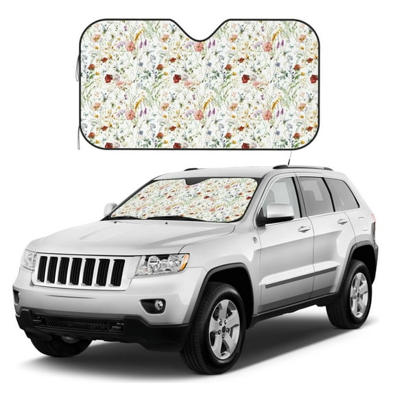Kdxio Wildflower Watercolor Print Windshield Sun Shade, Foldable Sun Blocker for Car,Truck,SUV Automotive Interior Sun Protection,Reflective Shade for Front Windshield(Medium)