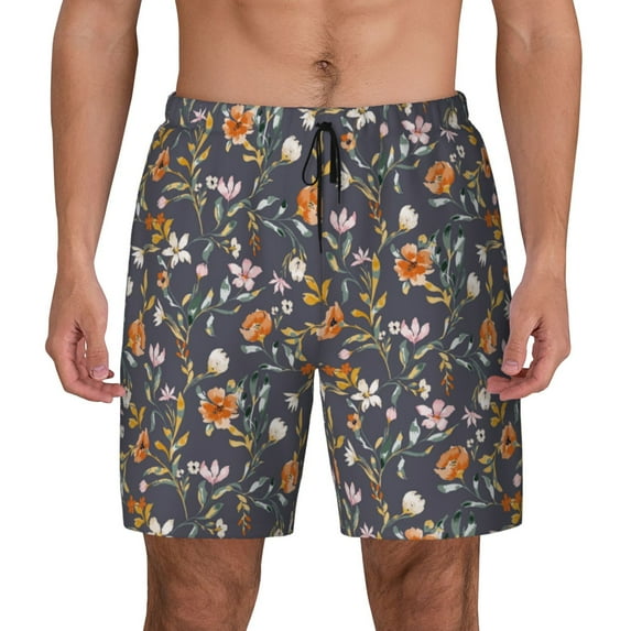 Kdxio Wildflowers Print Men'S Swim Trunks With Compression Liner 7 Inch Inseam Quick Dry Swim Shorts