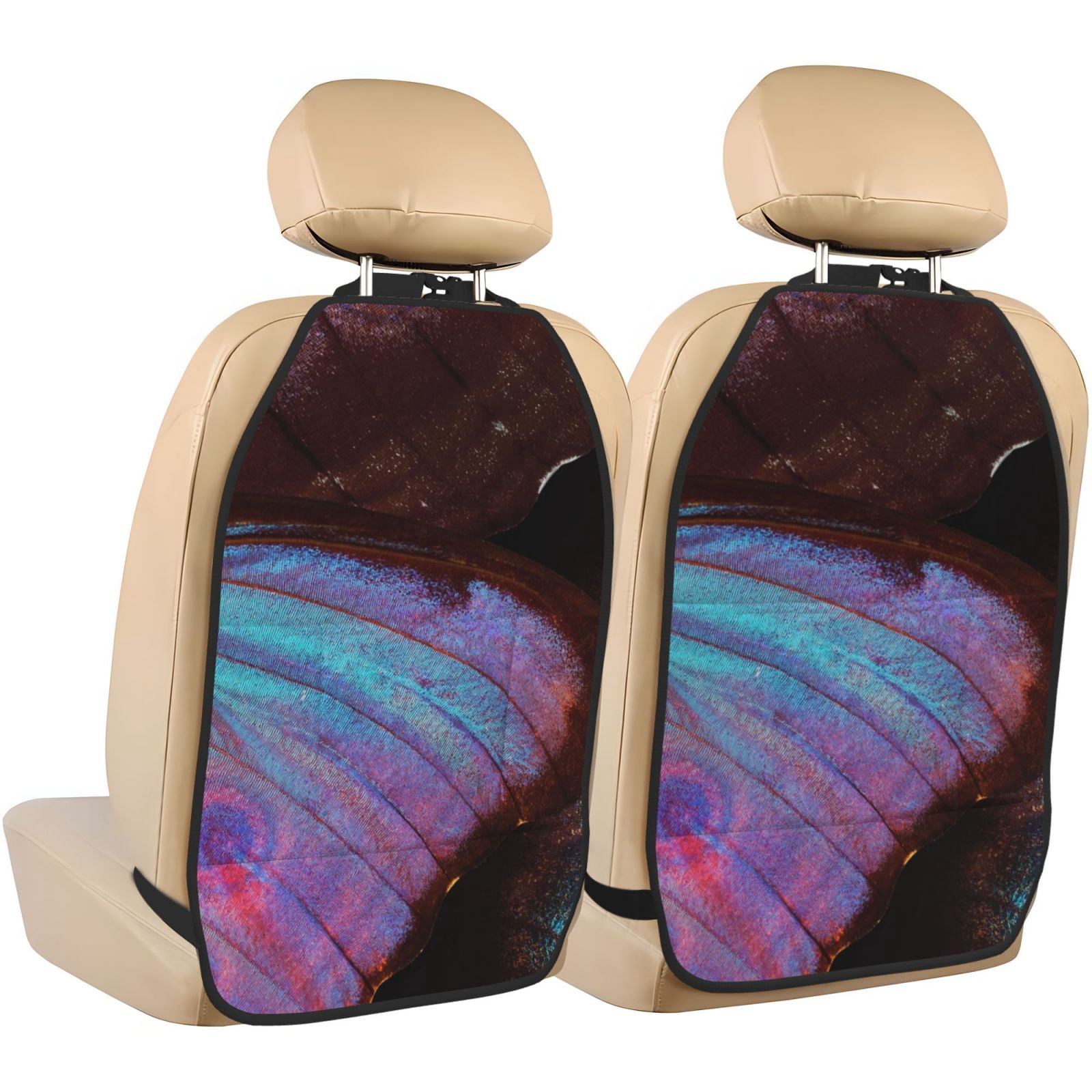 Kdxio Wings Of A Butterfly Print 2 Pack Car Kick Mat Seat Cover Back Protector Mat with Pockets for Organizer Backseat Protector and Storage Anti Kick Pad for Vehicles